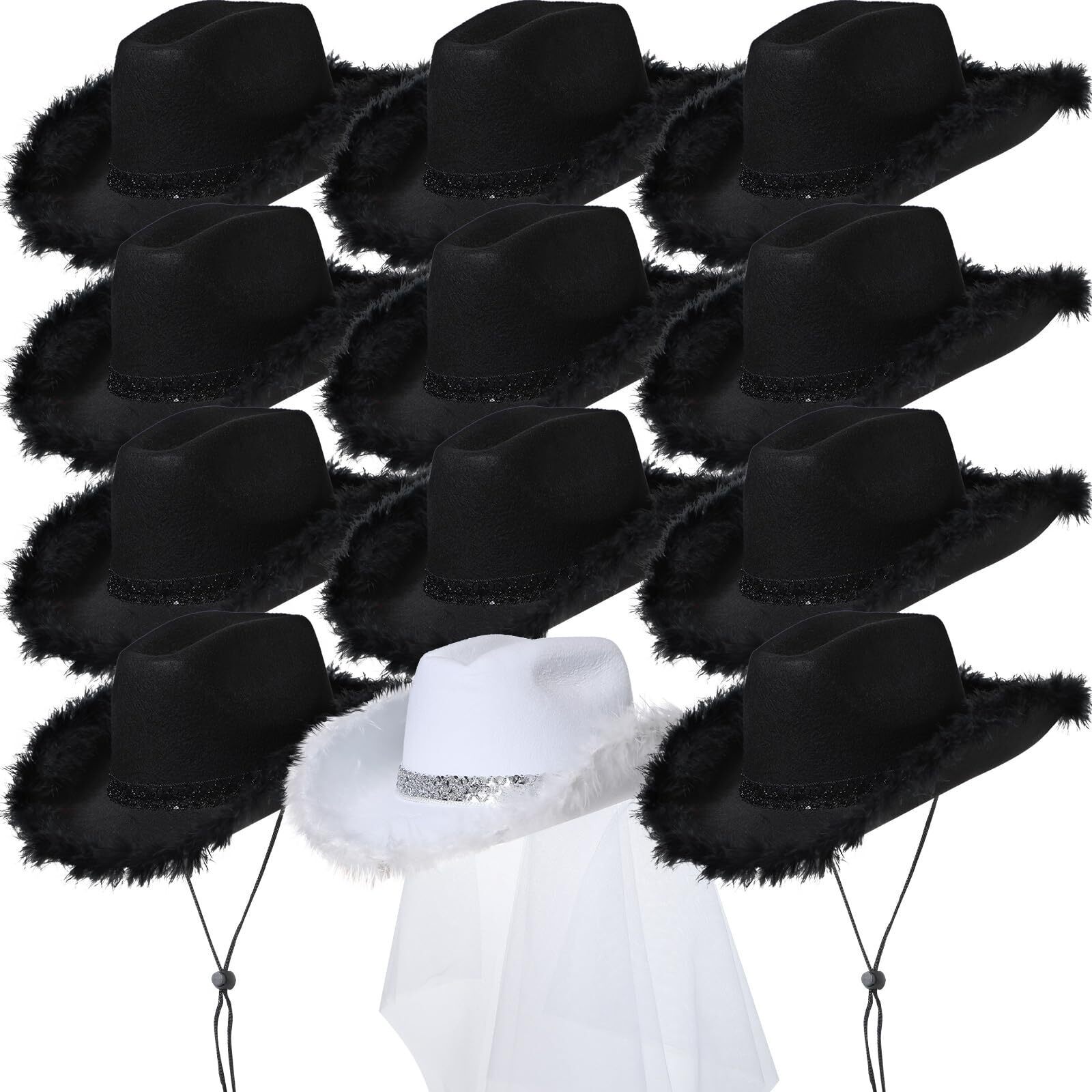 5891 12 Pcs Women Cowgirl Cowboy Hats Bachelorette For Bridal